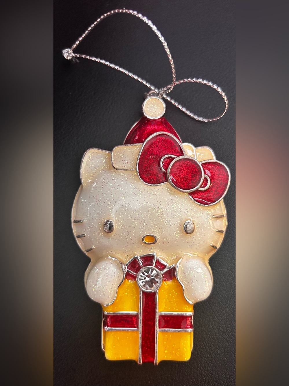 Hello Kitty Christmas Ornament 2014 Sanrio Stained Glass Glitter Holiday Decor